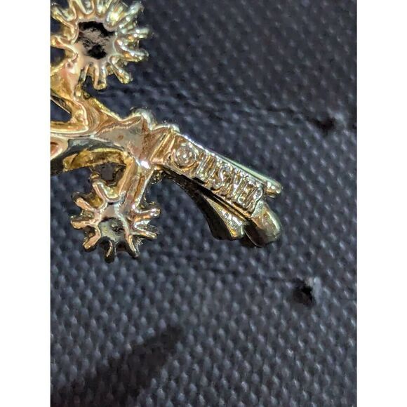 Lisner Vintage Women's Gold Rhinestone Floral Signed Screw Back Earrings & Mathi - Picture 4 of 9